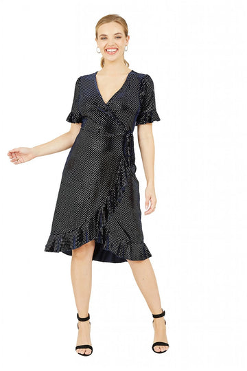 Navy Diamante Wrap Dress Yumi